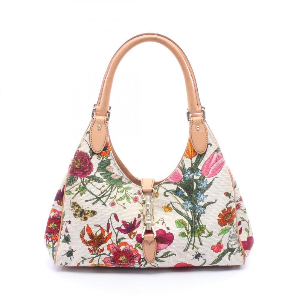 Gucci Jackie Shoulder Bag Canvas Leather White Brown Multicolor